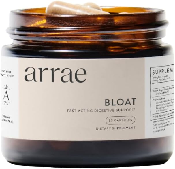 Arrae Fast-Acting Bloating Relief Digestive Enzymes, All Natural Bloat, Gas & Indigestion Relief Capsules, 60 Count