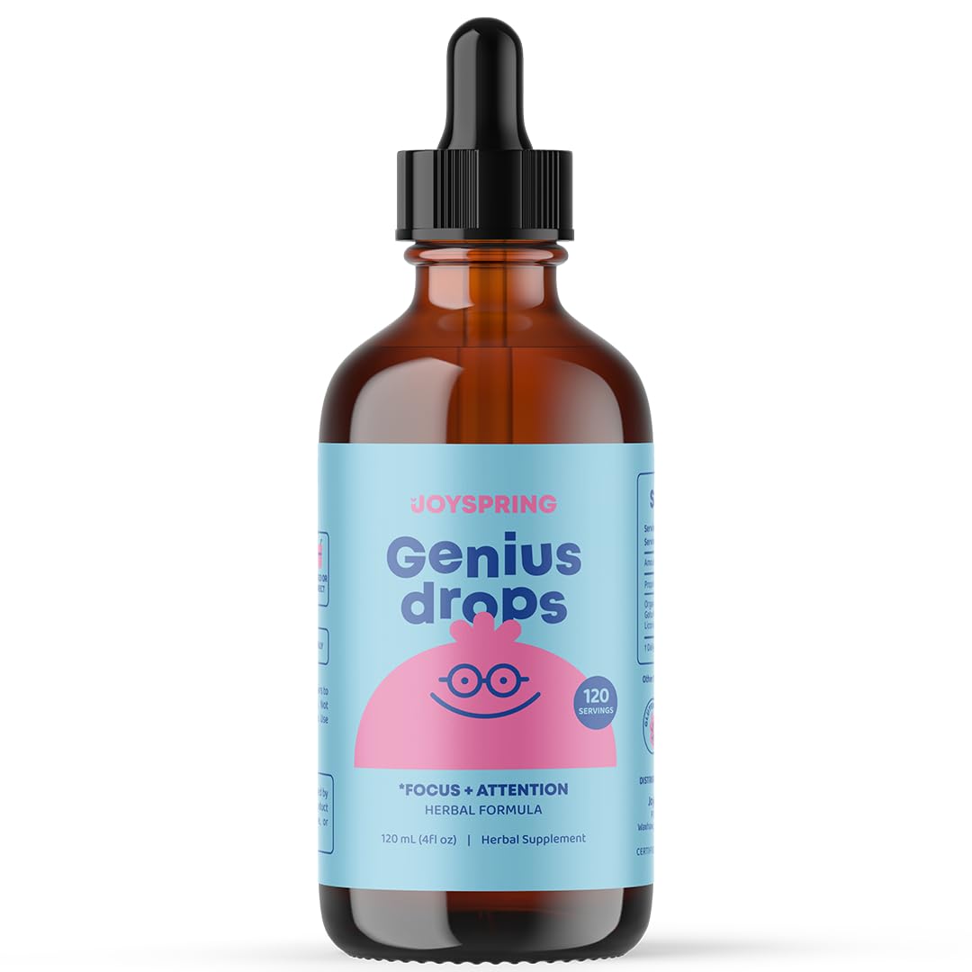 JoySpring Genius Drops Smartberry Vanilla | Herbal Focus Support for Kids with Ginkgo Biloba, Licorice Root, Gotu Kola Extract, Peppermint Leaf | Liquid Cognitive Wellness Formula|1fl oz (30 Servings)