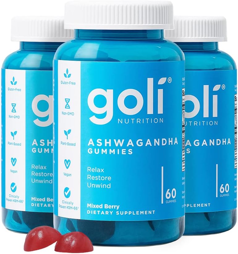Goli Ashwagandha & Vitamin D Gummy - 60 Count - Mixed Berry, KSM-66, Vegan, Plant Based, Non-GMO, Gluten-Free & Gelatin Free Relax. Restore. Unwind, Pack of 1