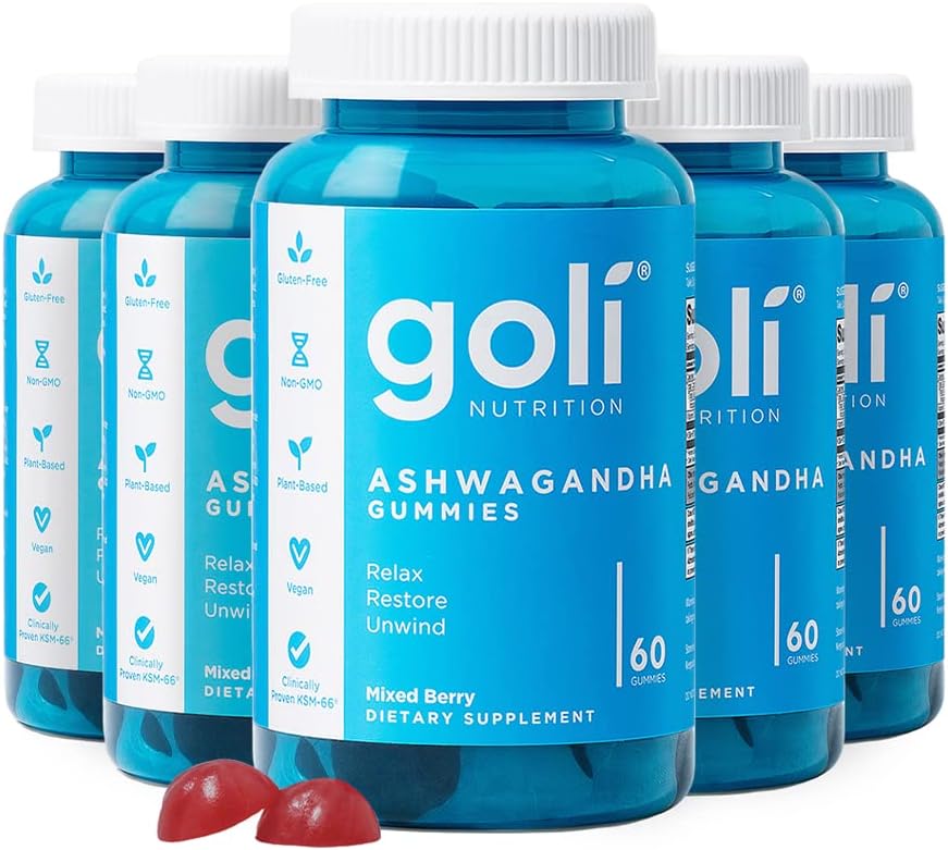 Goli Ashwagandha & Vitamin D Gummy - 60 Count - Mixed Berry, KSM-66, Vegan, Plant Based, Non-GMO, Gluten-Free & Gelatin Free Relax. Restore. Unwind, Pack of 1