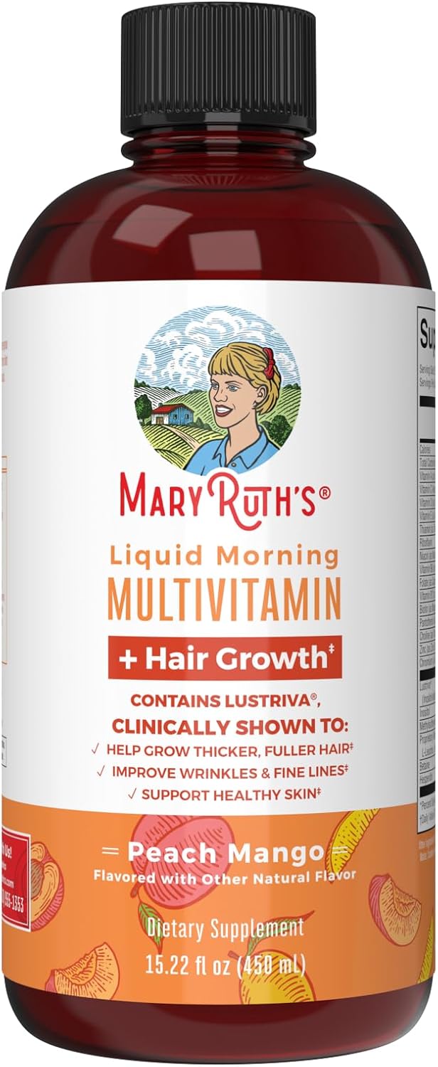 MaryRuth's Liquid Multivitamin + Hair Growth | Biotin 10000mcg | Lustriva Hair Growth Supplement | Clinically Tested in Women for Thicker Hair & Facial Wrinkle | Skin Care | Ages 18+ | 30 Fl Oz