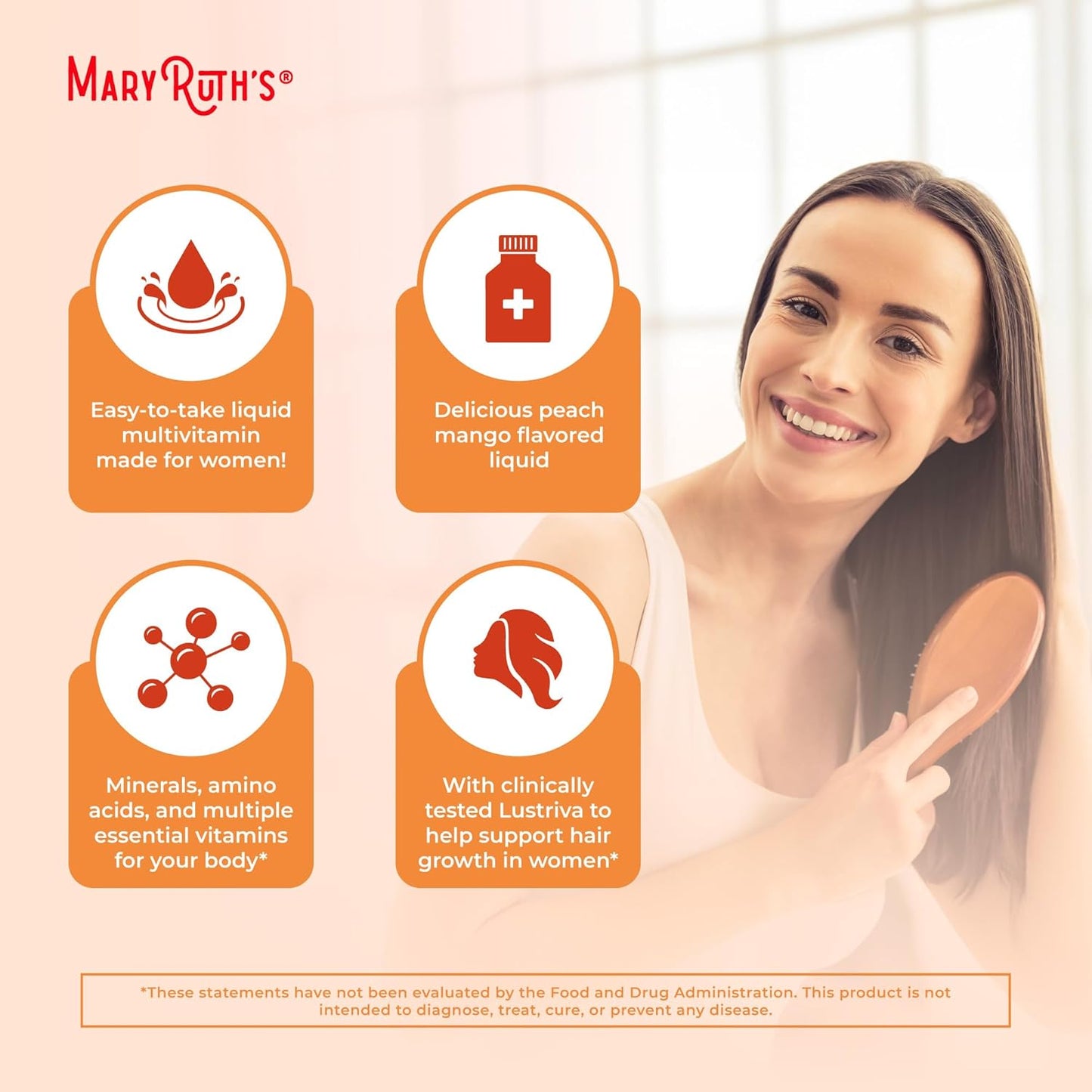 MaryRuth's Liquid Multivitamin + Hair Growth | Biotin 10000mcg | Lustriva Hair Growth Supplement | Clinically Tested in Women for Thicker Hair & Facial Wrinkle | Skin Care | Ages 18+ | 30 Fl Oz
