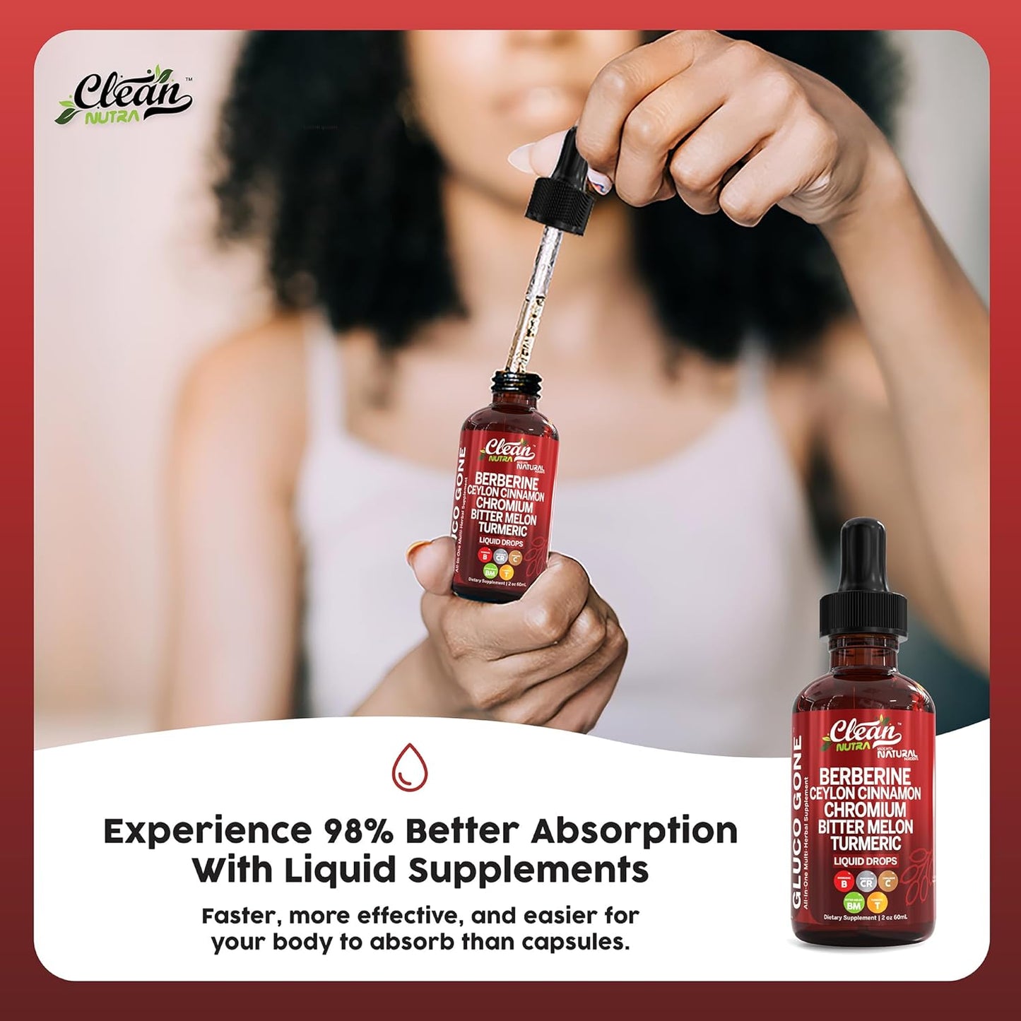 Clean Nutra Berberine with Ceylon Cinnamon Supplement Liquid Drops + Bitter Melon Extract, Glucomannan, Gymnema, Chromium, Turmeric, Organic Panax Ginseng, Moringa GLP-1 Support