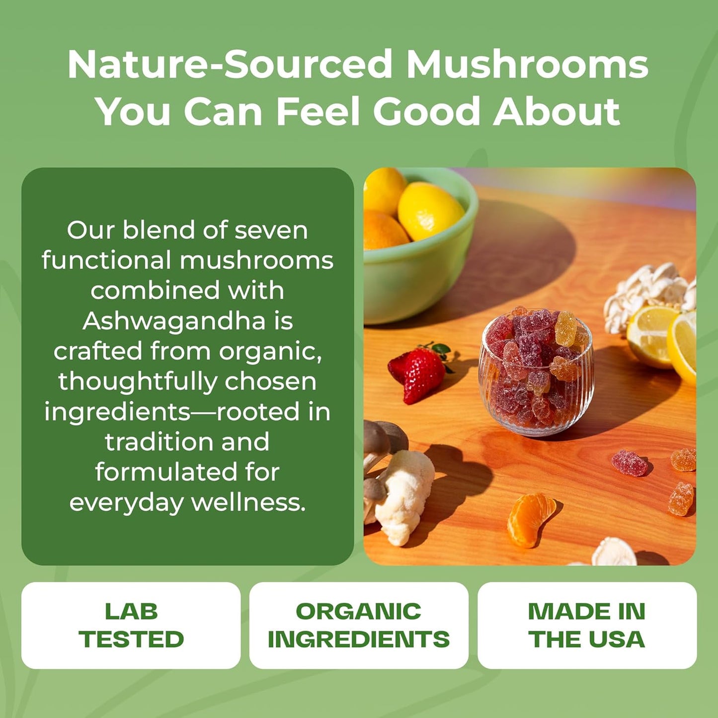 Drops Of Nature Ashwagandha Gummies and Lions Mane Mushroom Gummies Supplement - Organic - Reishi, Cordyceps, Turkey Tail, Maitake, Shitake, Chaga - Immune Defense, Boosts Cognitive Performance, Vegan, Low Carb