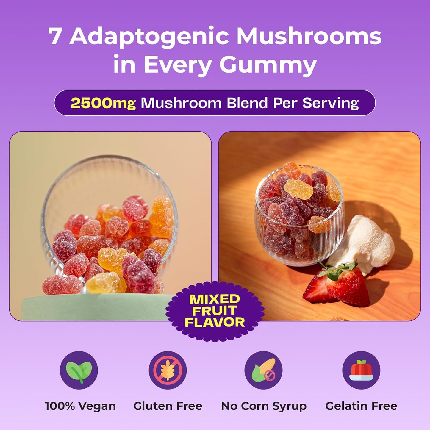 Drops Of Nature Ashwagandha Gummies and Lions Mane Mushroom Gummies Supplement - Organic - Reishi, Cordyceps, Turkey Tail, Maitake, Shitake, Chaga - Immune Defense, Boosts Cognitive Performance, Vegan, Low Carb